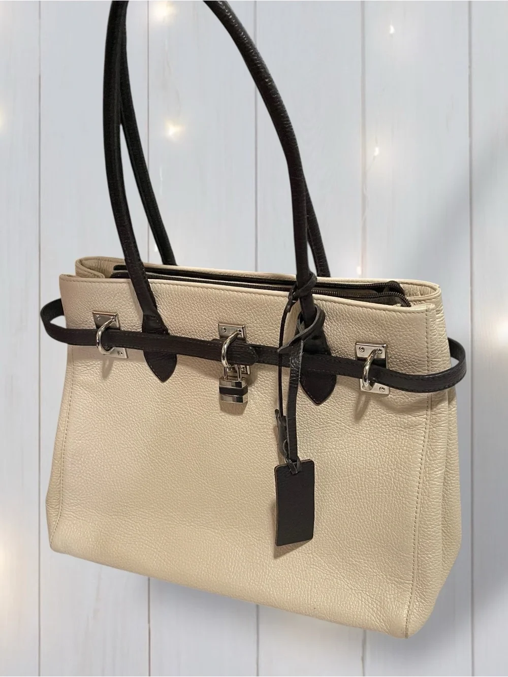 Retorta Firenze 1906 Cattolica Leather Top Handle Bag Cream Brown Made in Italy